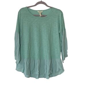 NWT Matilda Jane Aqua Long Sleeve Crepe Ruffle Hem Boho Festival Hippie Top